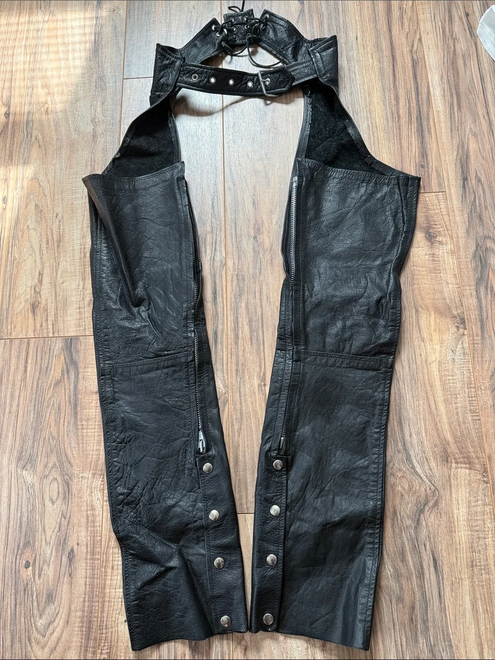 Women’s Barney’s Leather Black Leather Motorcycle Chaps - Slim Fit